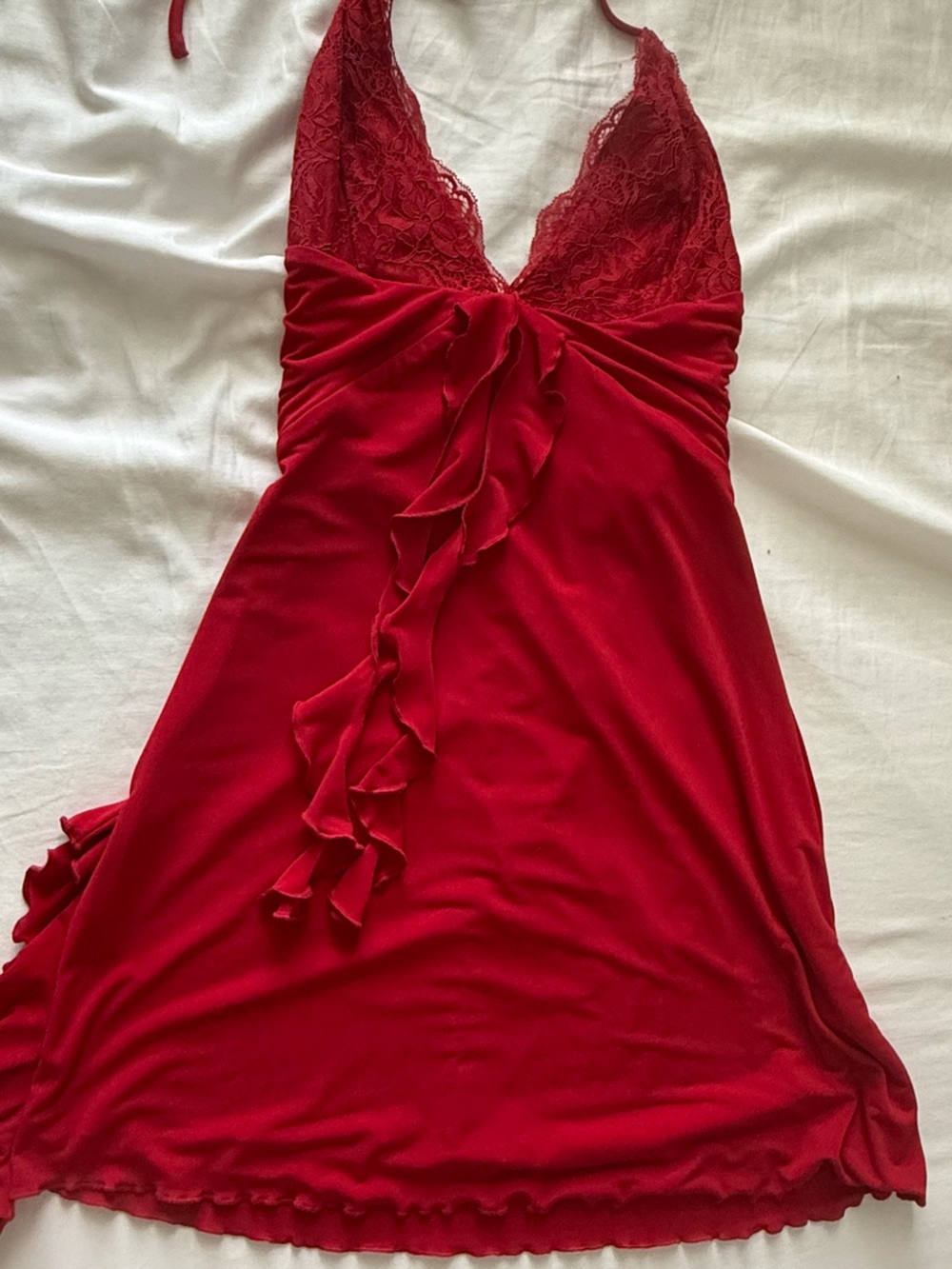 Tiger Mist Red Slip Dress with Lace Detail